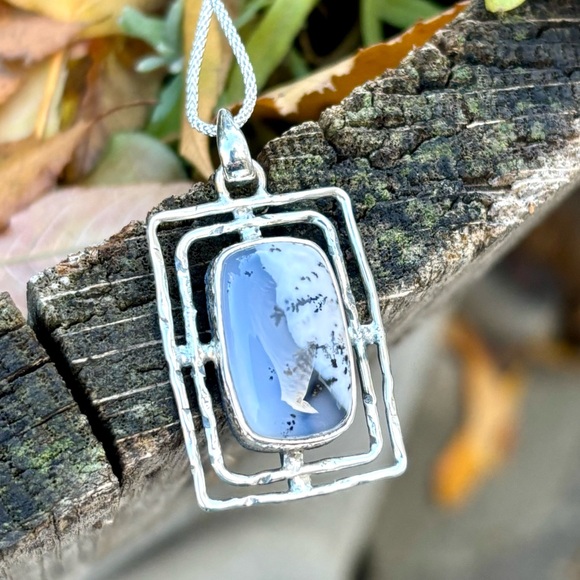 SET! Merlinite Dendritic Opal Necklace & Earrings - Picture 11 of 13